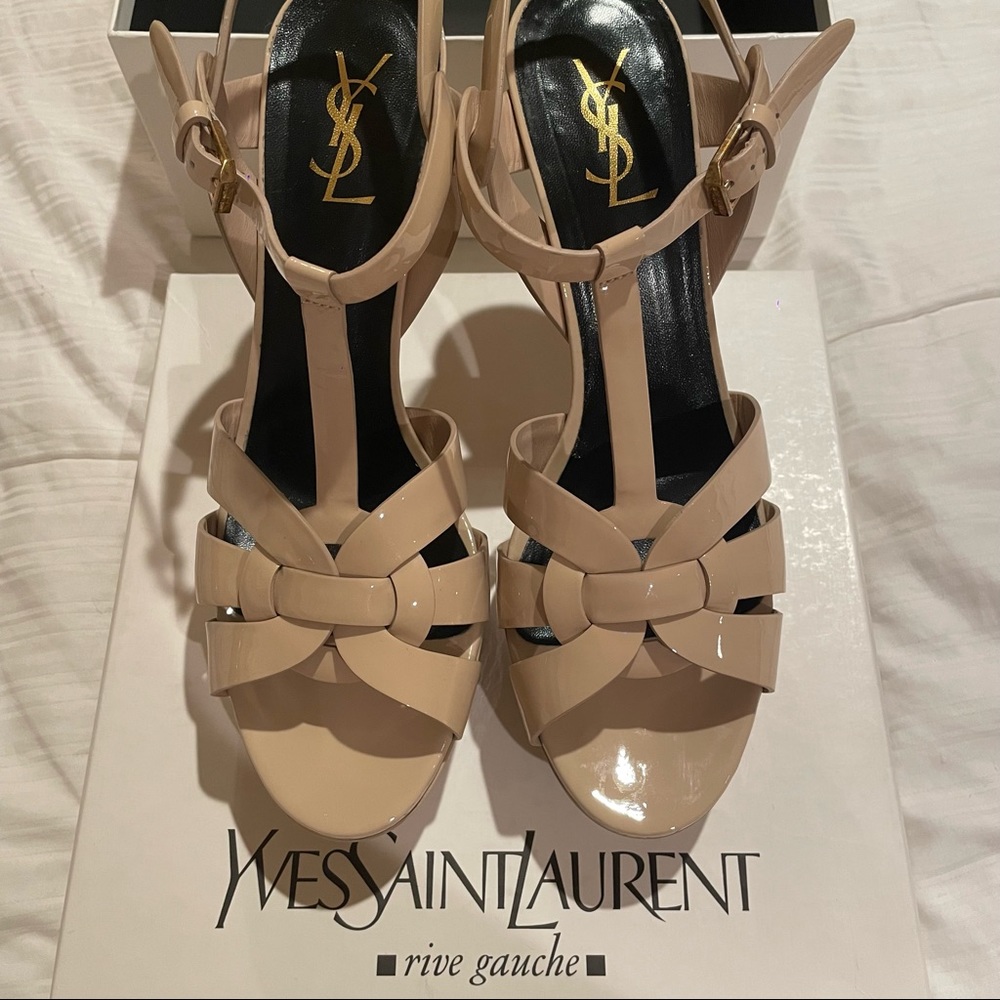 Saint Laurent (YSL) Tribute Patent Leather Platform Sandals